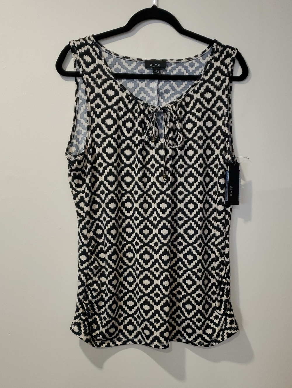 ALYX Black and Off White Sleeveless Geometric Tie-Front Tank